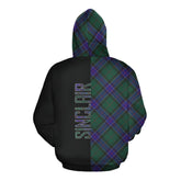 Sinclair Hunting Modern Tartan Hoodie Half of Me - Cross Style